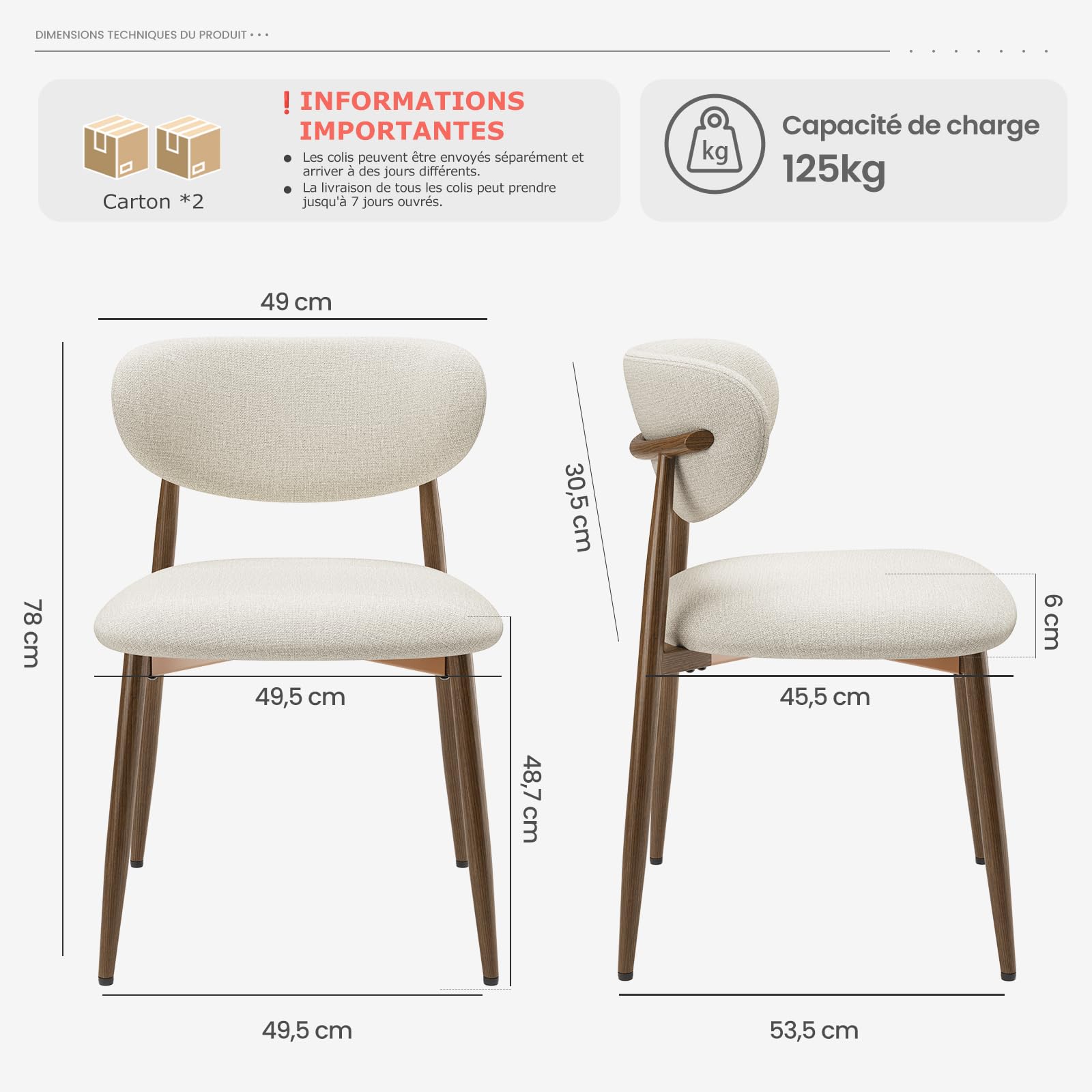 COLAMY Lot de 4 chaises de Cuisine et de Salle à Manger, chaises Modernes rembourrées avec Dossier Fixe, Assise en Tissu et Pieds métalliques, pour Salle à Manger, Cuisine, Restaurant, Couleur Beige