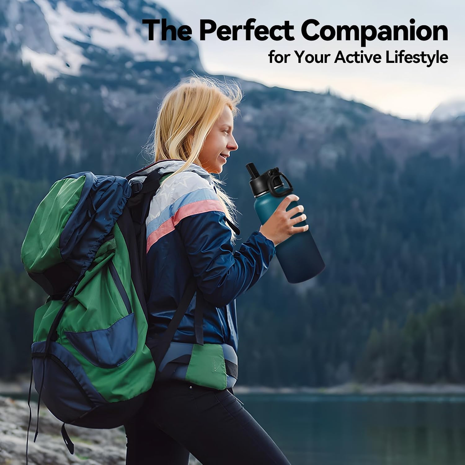 Neihepal 32 oz Insulated Water Bottle with 2 Lids (Straw & Spout Lid), 18/8 Stainless Steel Double Wall Water Bottles for Gym, Travel, Camping, Sports (Dark Night,1 Pack) - Image 7