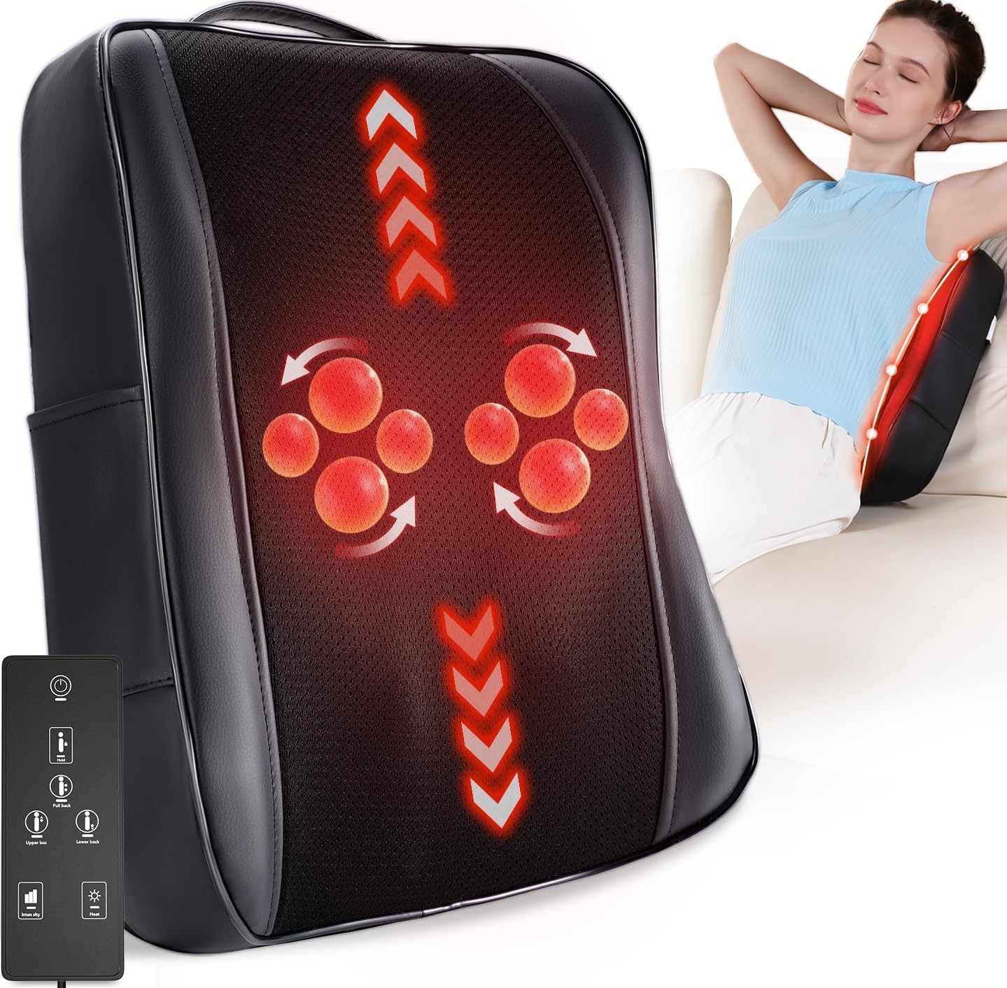 Boriwat Back Massager with Heat Shiatsu 4D Kneading Rolling Up and Down Back Massage for Pain Relief Deep