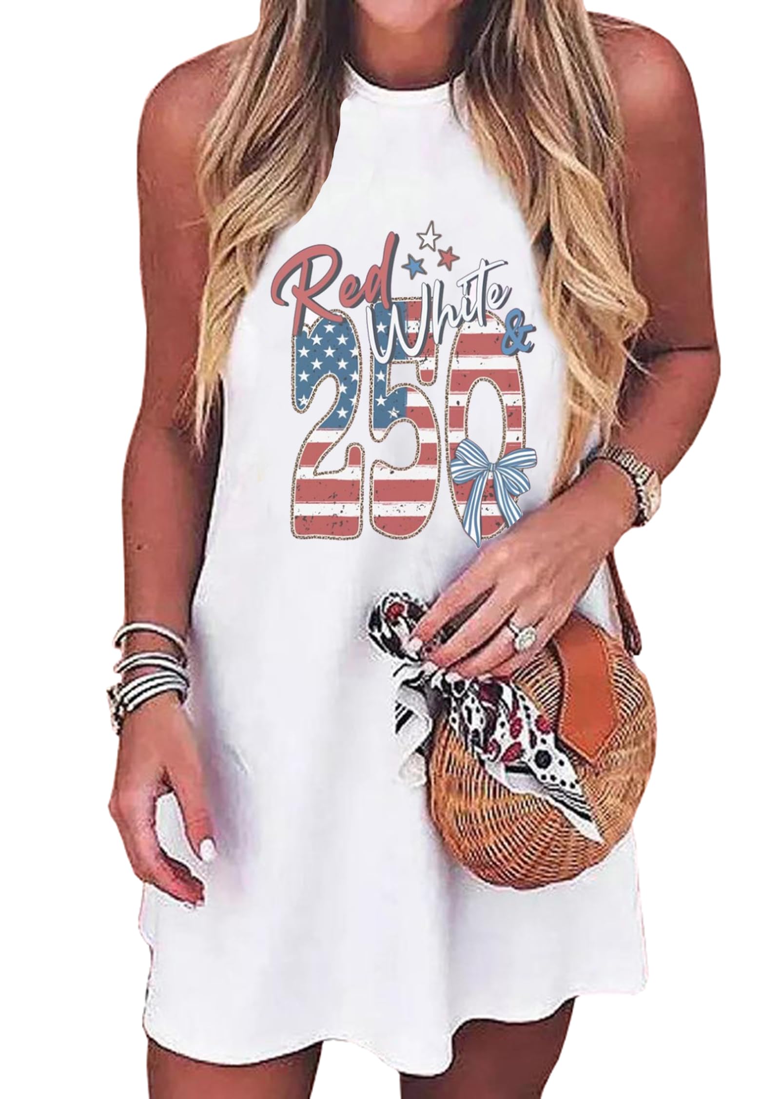 American Flag Tank Dress for Women 4th of July Patriotic Graphic Sleeveless Mini Dress Casual Vacation Short Dresses