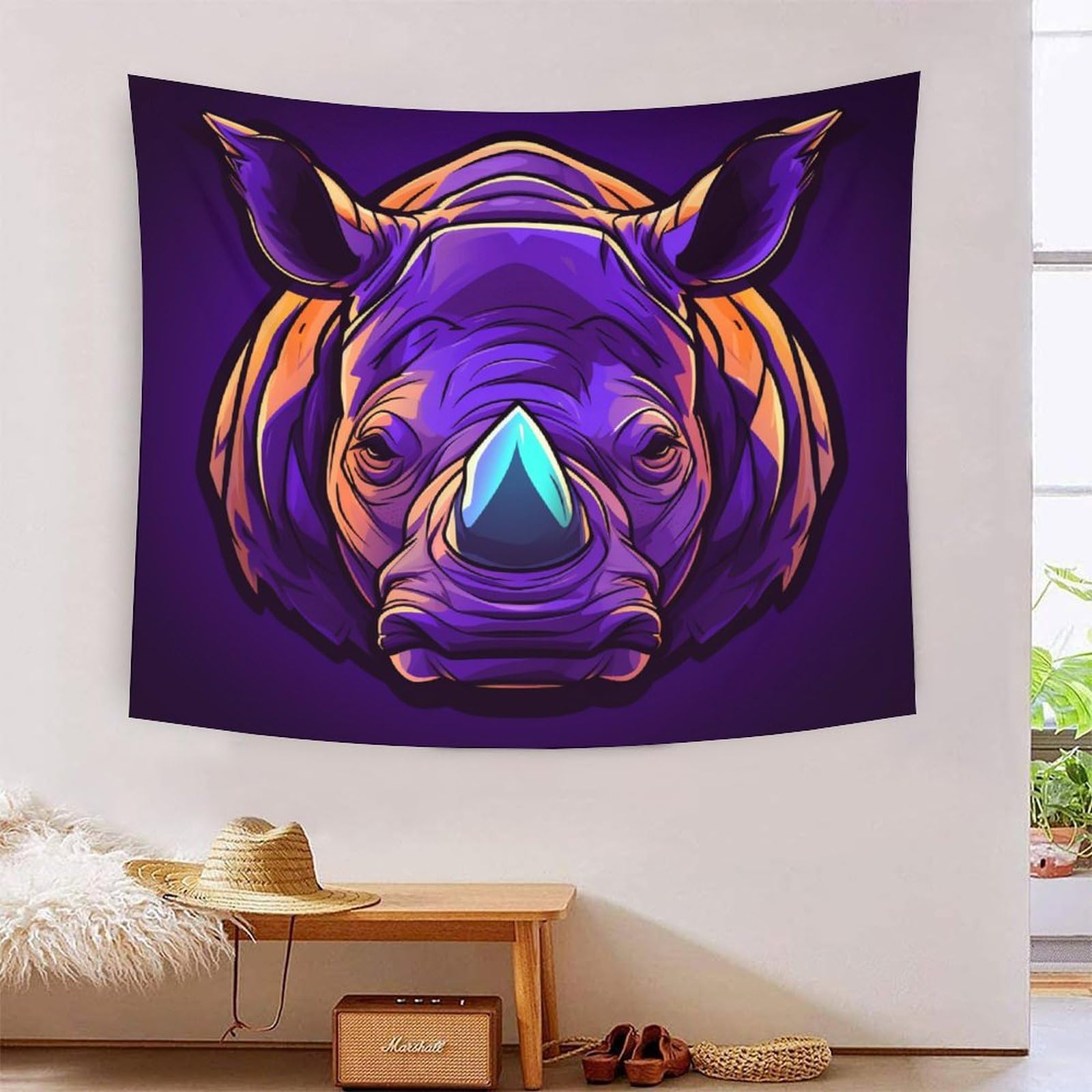 Couverture murale rhinocéros 3D 150x200cm en polyester doux pour salon - 7