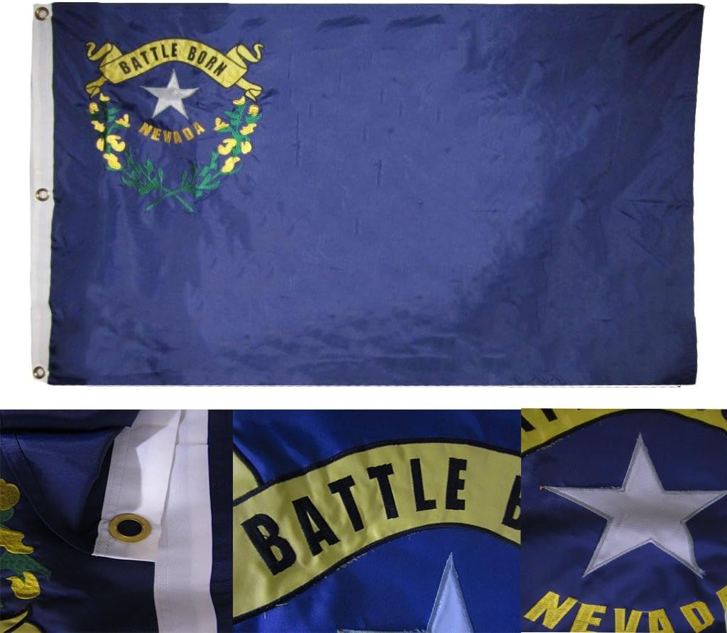 AES 3x5 Embroidered Sewn State of Nevada NV American 300D Nylon Flag Fade Resistant Double Stitched Premium Penant House Banner Grommets