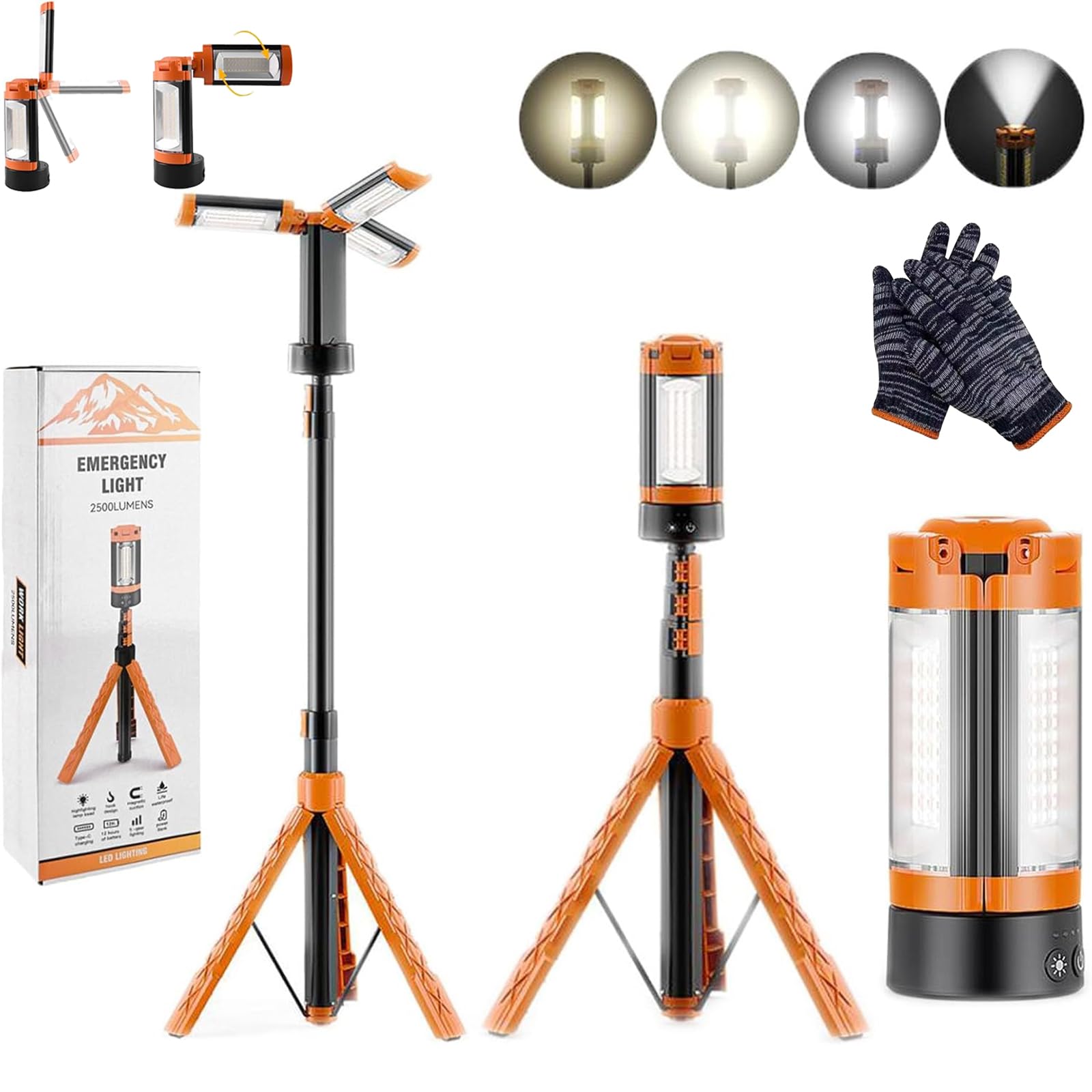 Rechargeable 10000 Mah Camping Light with Stand, Telescoping Camping String Lights Rechargeable,for Power Outages,Hiking,Fishing (2Pcs)
