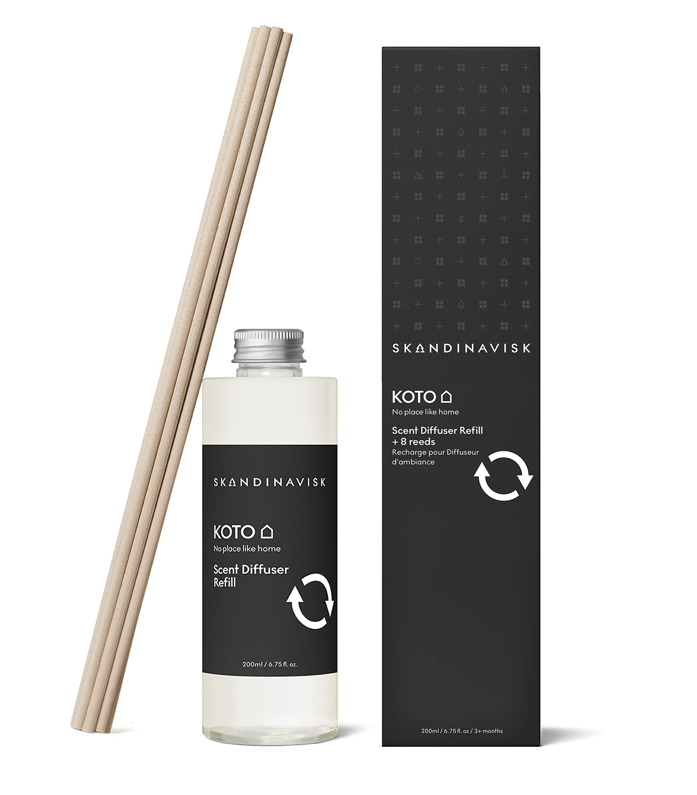 Skandinavisk KOTO 'Heimat' Duftstäbchen Diffuser Nachfüllung mit 8 Stäbchen. Duftnoten: Vanille, getrocknete Orangen, Bernstein und Leder. 200 ml.