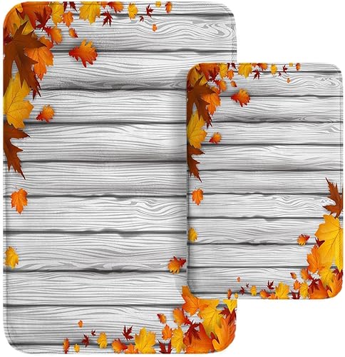 Miniatura 1 de Britimes Alfombras de baño otoñales para baño, alfombras de baño de grano de madera naranja otoñal, hojas de arce, cubierta antideslizante, alfombra