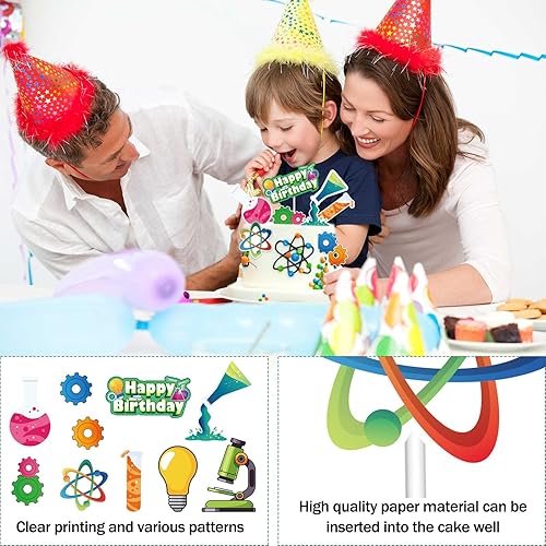 Miniatura 4 de JUYRLE Decoraciones para tartas de ciencia, 21 piezas de decoración de fiesta temática de química con microscopio, recuerdos de fiesta de ciencia,