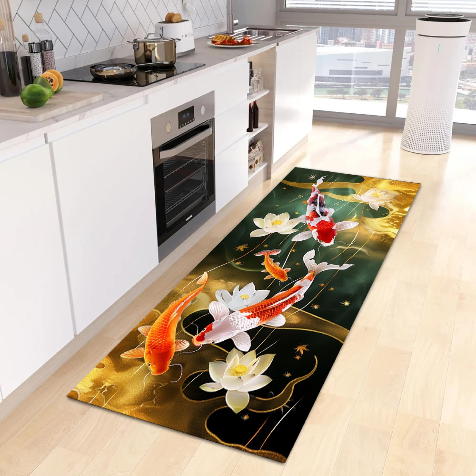 Tapis de poisson rouge lavable 80x250cm antidérapant pour couloir et salon