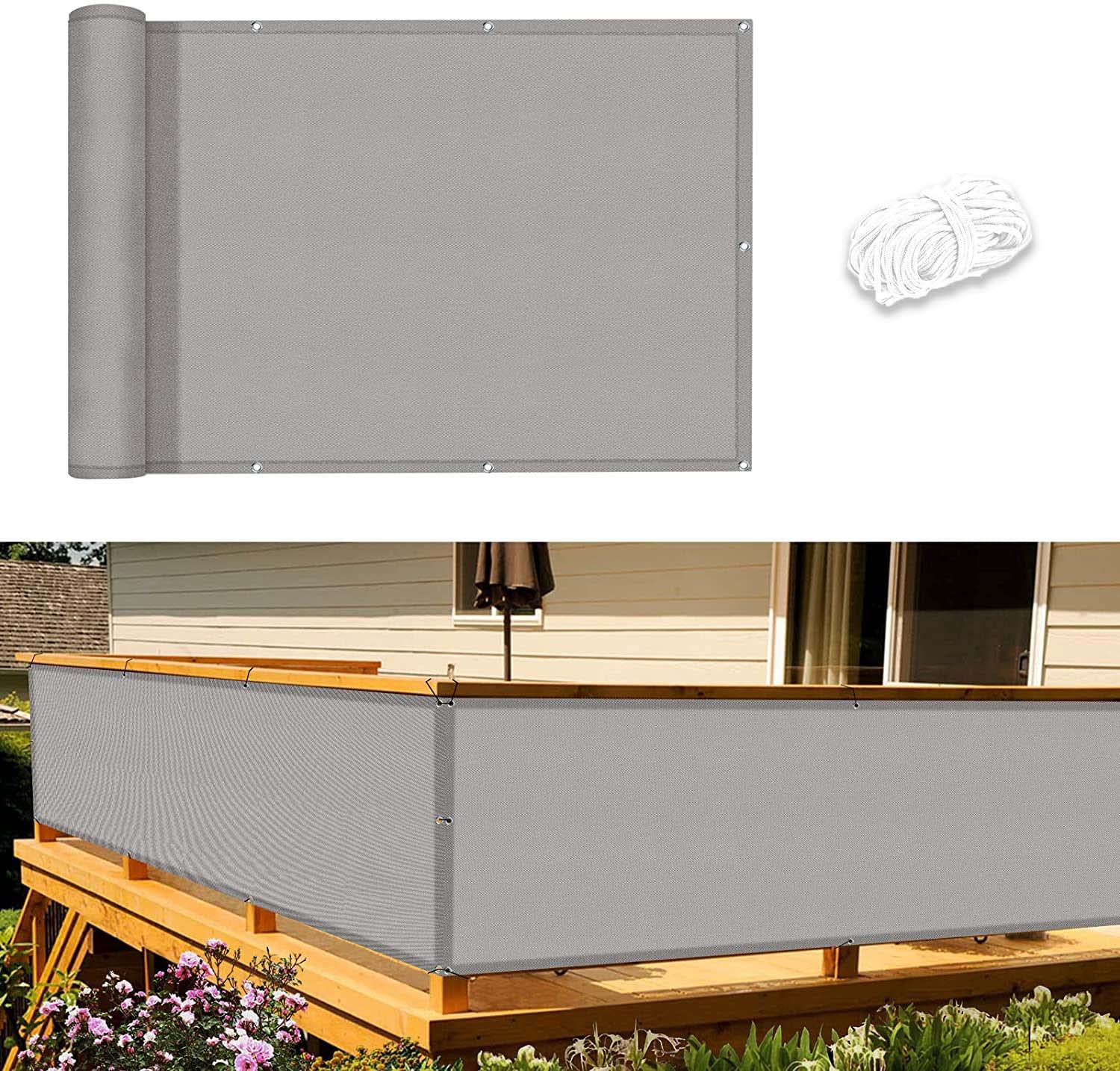 Dhao Balcony Privacy Screen 0.75x6m Rectangle HDPE Water-Repellent Wind Protection Fence Screen for Garden Yard Backyard Wall Balcony with Rope and Aluminium Eyelets