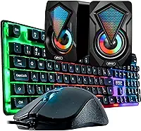 Kit Teclado Semi Mecanico Abnt2 LED RGB + Mouse 1600DPI Led Azul + Caixa de Som 6W RMS Led RGB - Ideal para PCs, Notebooks, Smartphones, SmarTV e Consoles