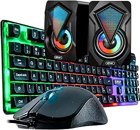 Kit Teclado Semi Mecanico Abnt2 LED RGB + Mouse 1600DPI Led Azul + Caixa de Som 6W RMS Led RGB - Ideal para PCs, Notebooks, Smartphones, SmarTV e Consoles