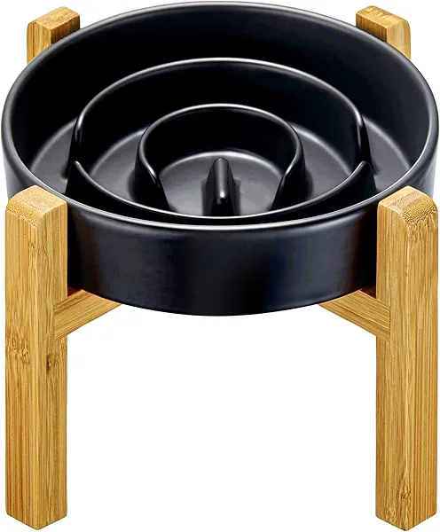 MOPANG Ceramic Slow Feeder Dog Bowls Elevated, 2.0 Cups Slow Feeder for Medium and Large Dogs, Puzzle Maze Bowl to Slow Down Eating, 30oz, 8in, Black