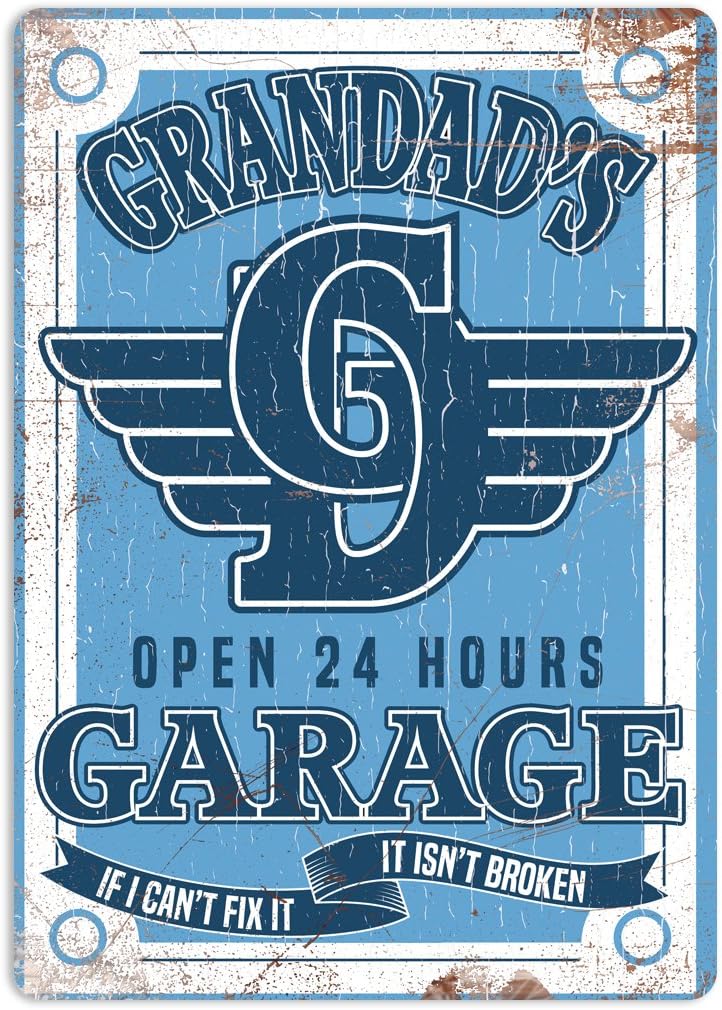 wtf | Grandad's Garage - Blue | Sticky Pads - Metal Wall Sign Plaque Art Inspirational