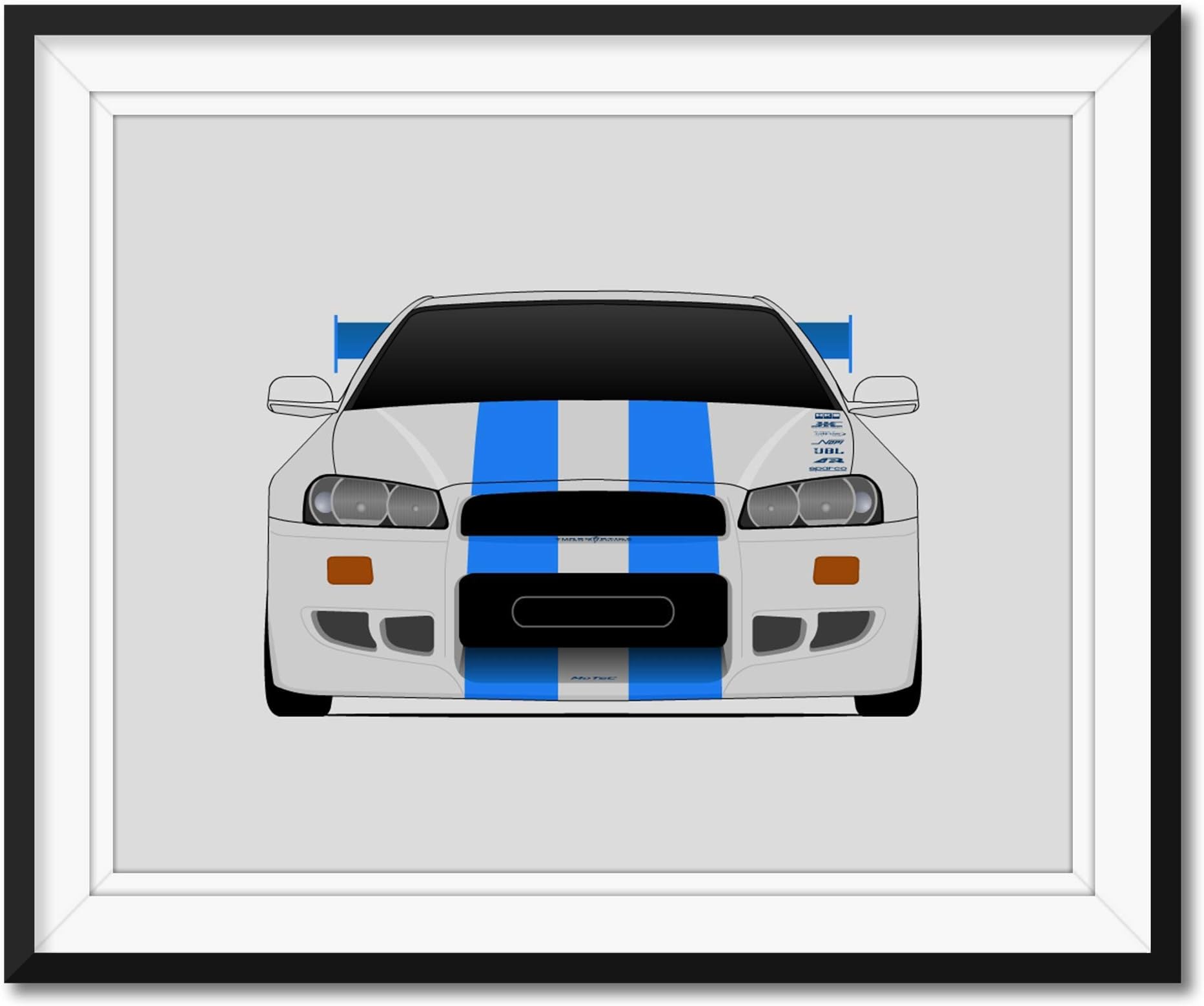 Handmade Poster compatible with Nissan Skyline GT-R R34 (1998-2002) from the Fast and the Furious Print Brian O'Connor (Paul Walker) Godzilla Nismo V-Spec - 8x10" Satin Print