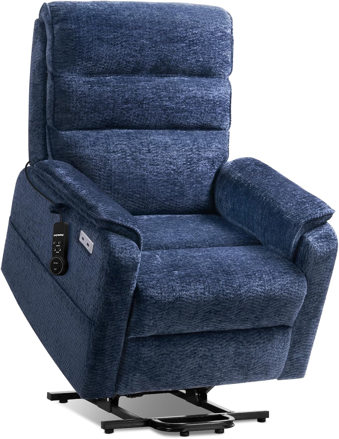 Tami Tami Dual Motor Lay Flat Power Lift Chair Recliner for Elderly with Massage and Heat, Electric Lift Recliner with Infinite Position, USB A&C (T6011 - Chenille, Navy Blue)