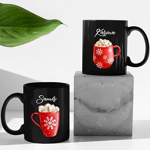 Miniatura 11 de Taza de cerámica de Navidad para pareja, taza de cerámica de Navidad con nombre inicial personalizado, tazas de café personalizadas para esposo