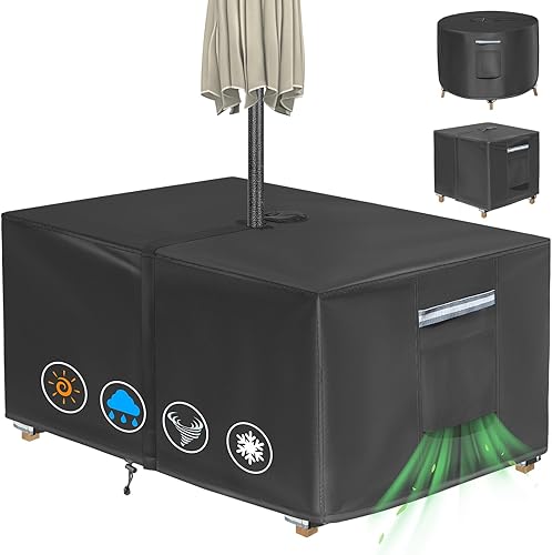 Miniatura 7 de Funda cuadrada para mesa de patio con agujero para paraguas, 66 pulgadas de largo x 66 pulgadas de ancho x 23 pulgadas de alto (tamaño de la