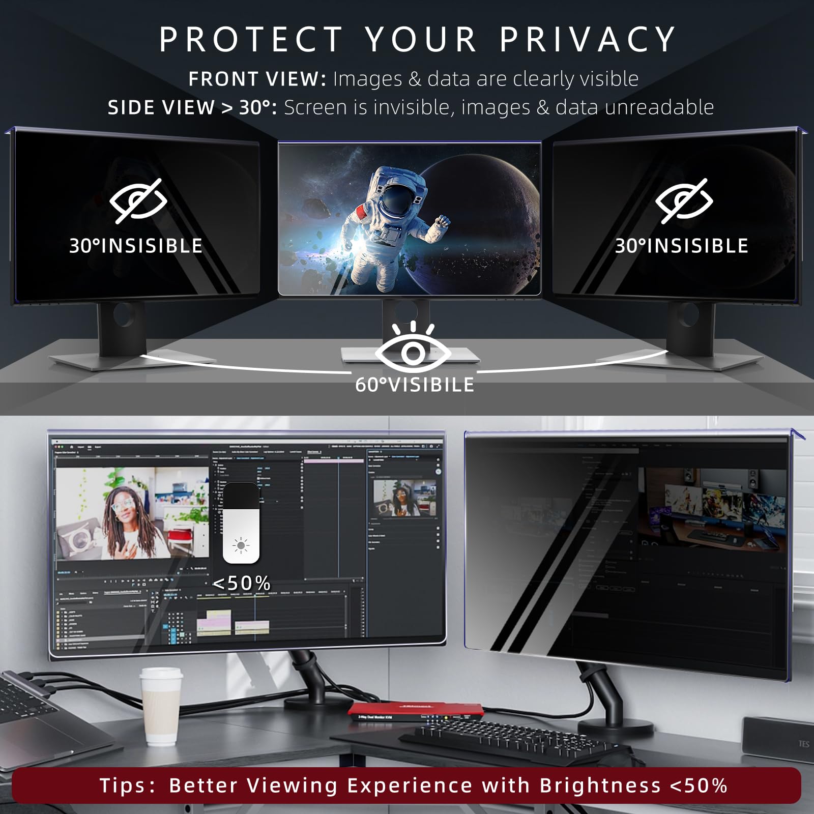 HaruYo 20-22 Pulgadas Filtro de Privacidad Tipo Colgante para Monitor PC 20" 21.5" 22"