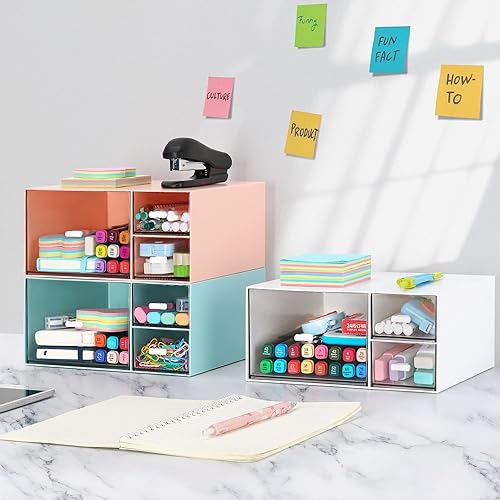 Miniatura 4 de LETURE Organizador de escritorio de oficina de papelería con 3 cajones, organizador de maquillaje de tocador, organizador de almacenamiento de