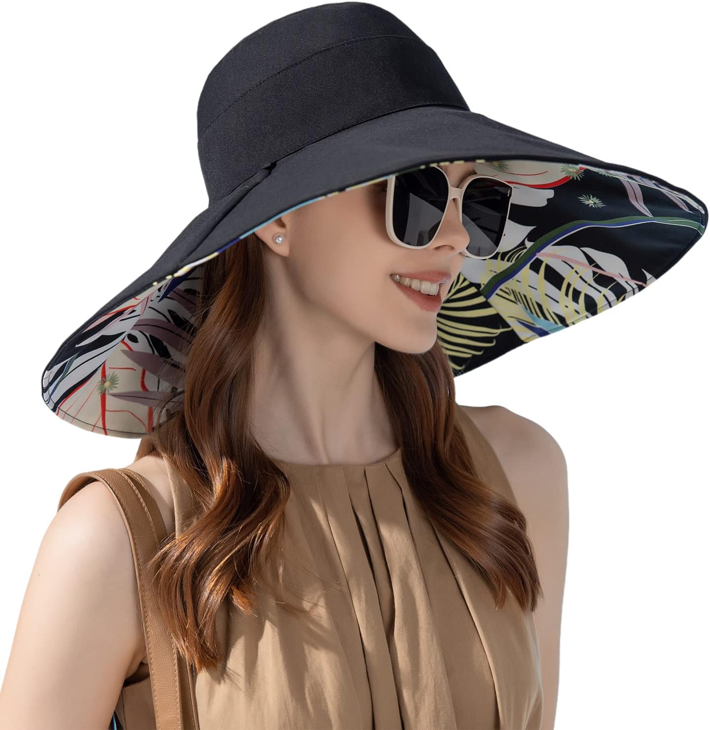 HUAMULAN Women Summer Sun Hat Wide Brim Wired Edge Floral Beach Bucket Hats Reversible Foldable Travel UV Protection Lady Hat - Image 6