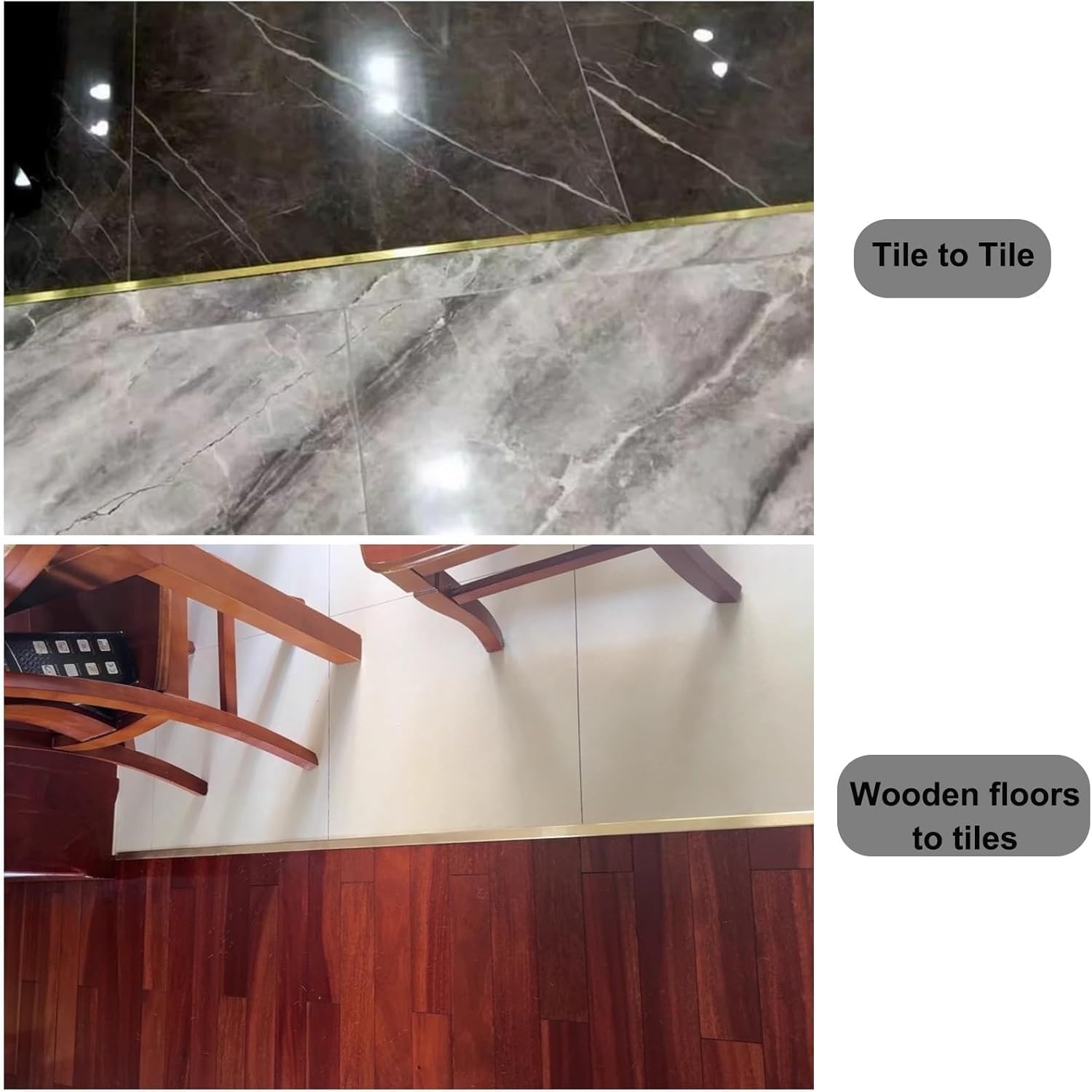 Flat Rectangles Thresholds Flap Finish for Decor, Floor Transition Strip Tile to Wood Transition Cover Trim Brushed Brass, Solid Transitions Edge Trim for Concrete(25 mm (1"))