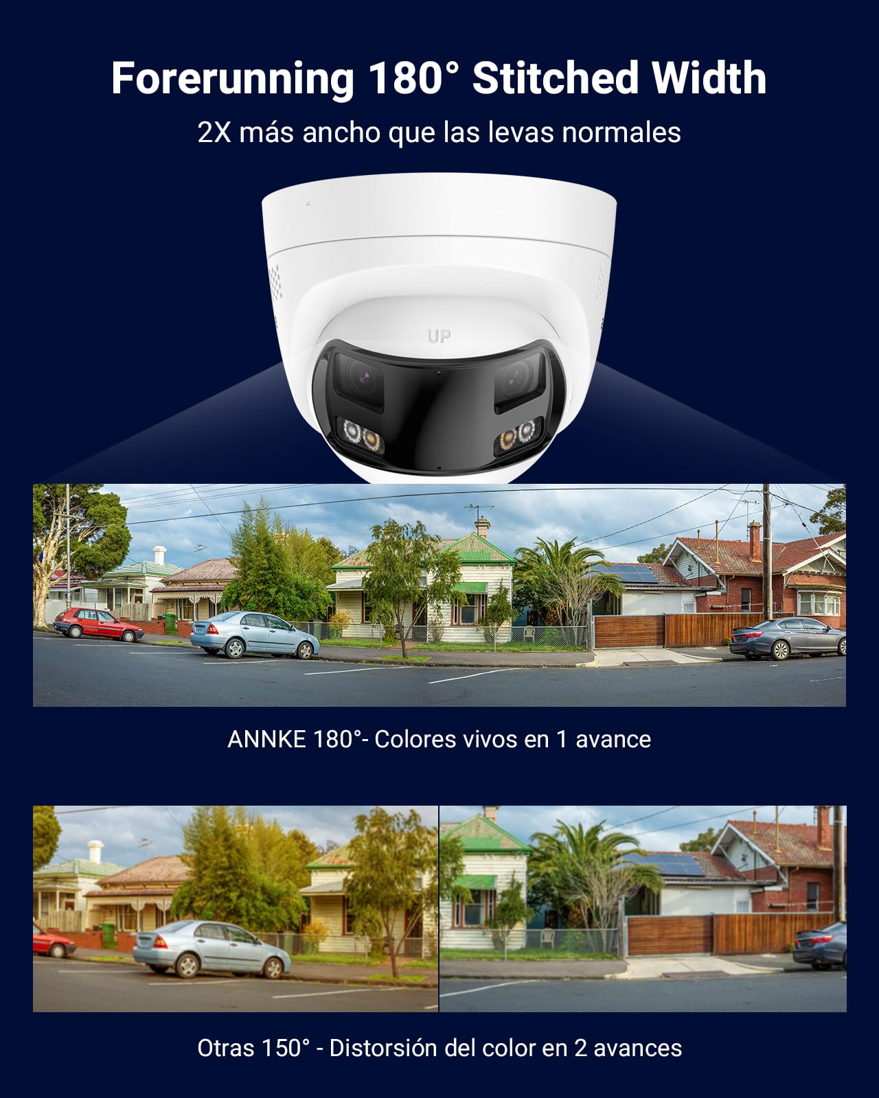 ANNKE FCD600 cámara de vigilancia exterior de 6MP con doble lente con un ángulo de visión de 180°, cámara IP para exterior, detección de personas/vehículos, visión nocturna en color, audio