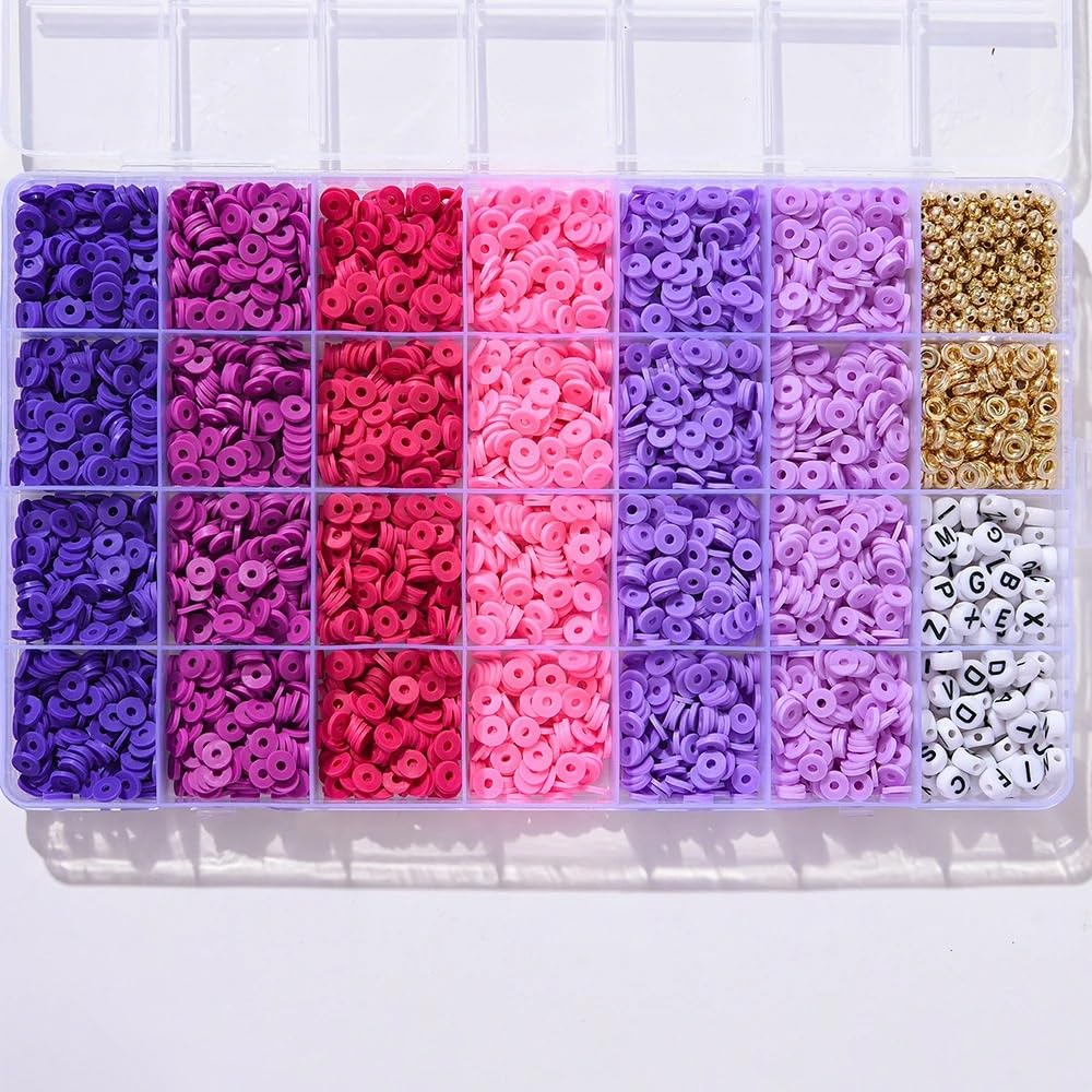 Abalorios Para Hacer Pulseras Kit de fabricación pulseras cuentas arcilla púrpura, 6000 Uds., doradas, joyería y pulsera