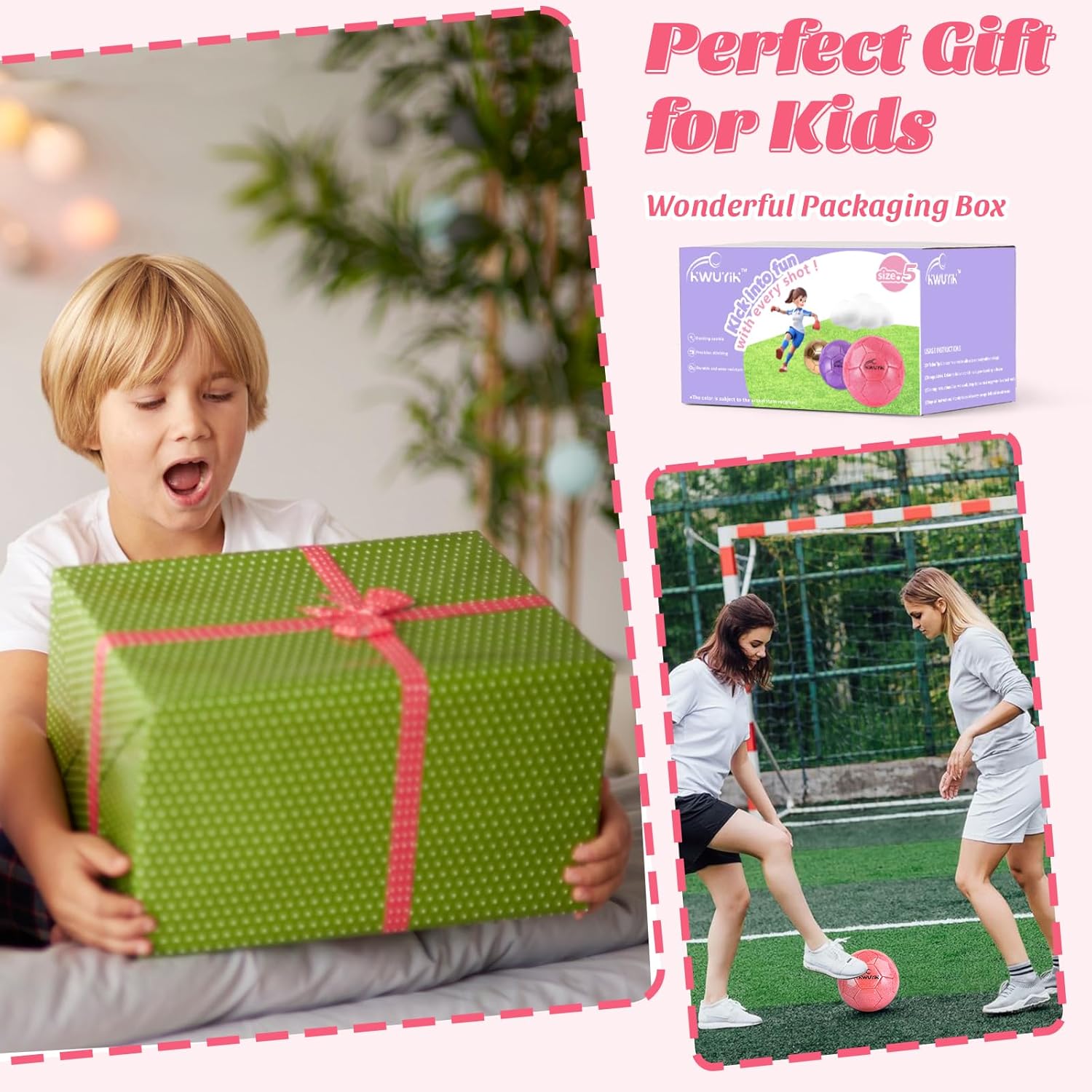 Size 3 4 5 Glitter Pink Gold Purple Soccer Ball with Pump Youth Toddler Soccer Ball for Kids Aged 4-6 6-8 8-12 Training Ball for Teens Boys Girls