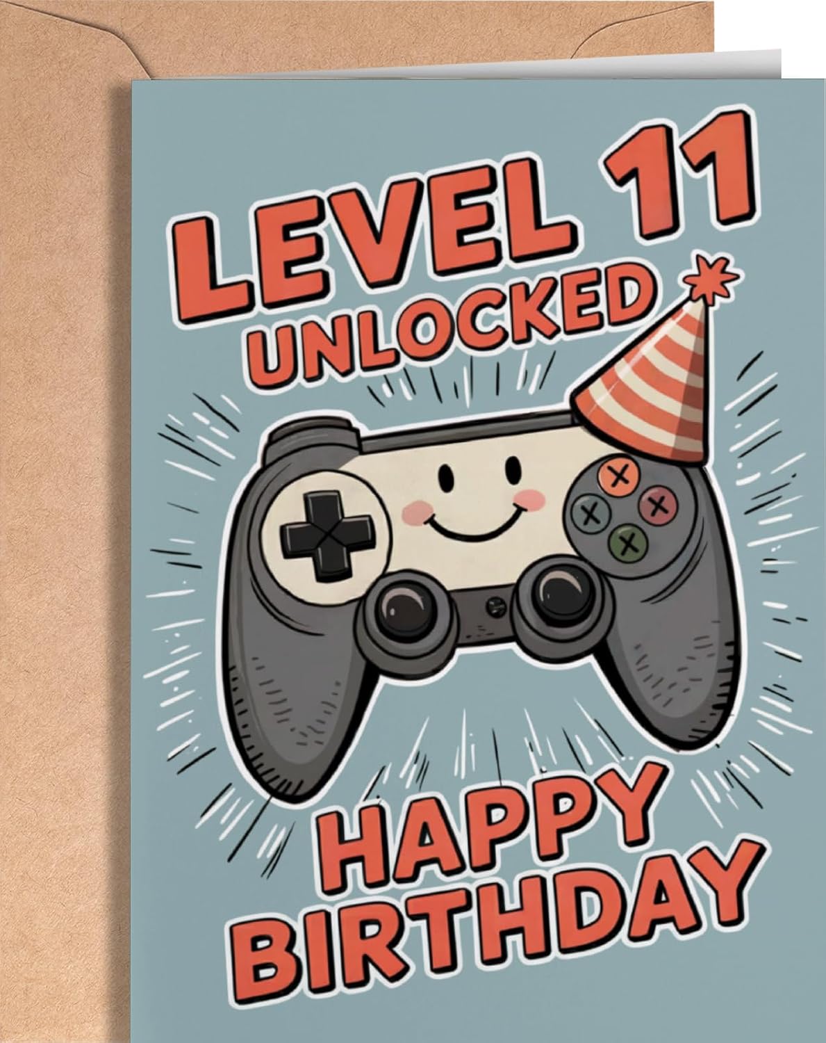 Happy 11th Birthday Card for Boy - Cool 11 Year Old Birthday Card for Son, Grandson, Nephew - Cute Gamer Level Bday Cards for Kids - Age 11 Video Game Themed Greeting Cards for Boys, Gamers - NUM 304