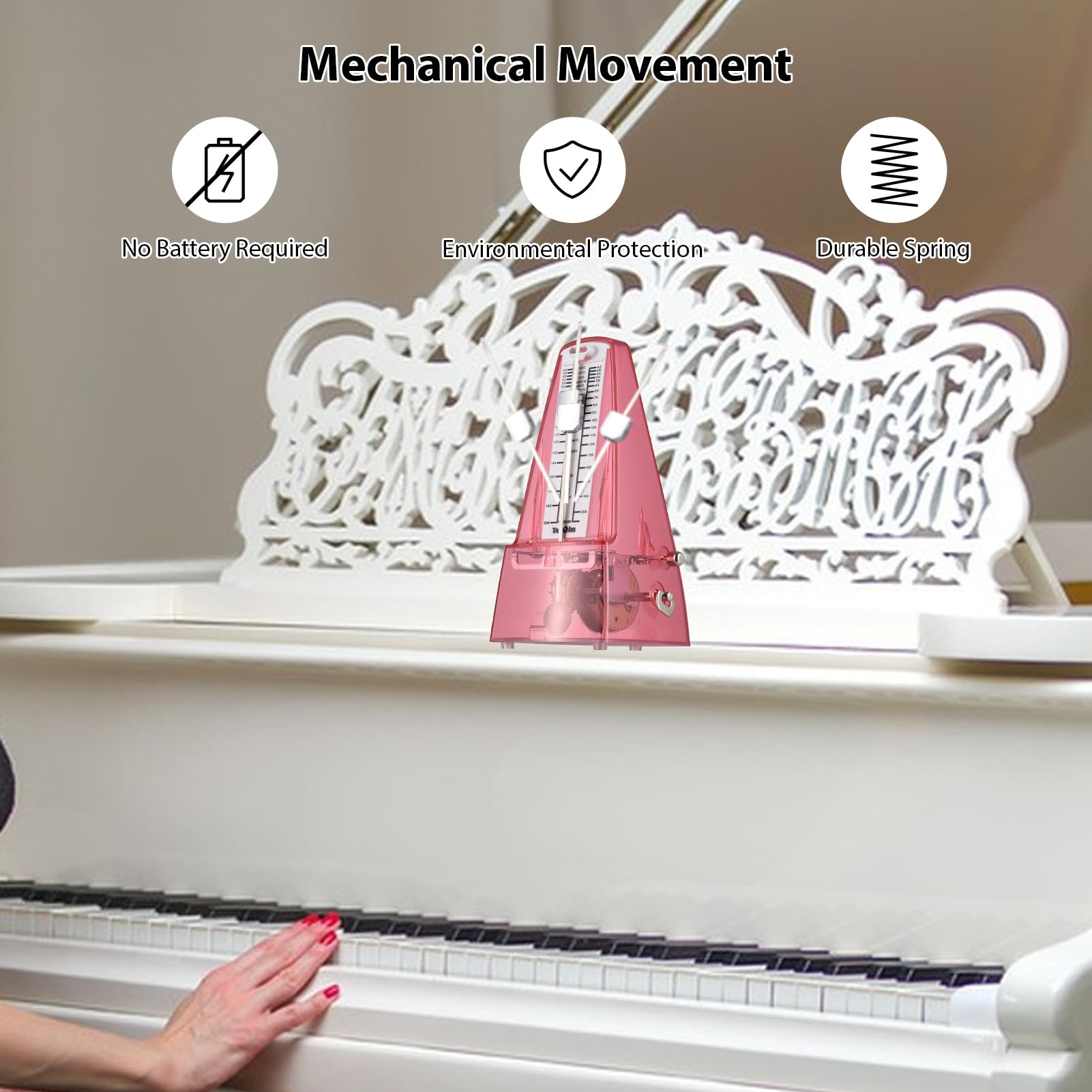 Mechanical Metronome, Loud Sound and High Precision Track Beat and Tempo Portable Metronome Adjustable Beat Speed for Piano, Guitar, Violin, Drums and Other Instruments (Pink)