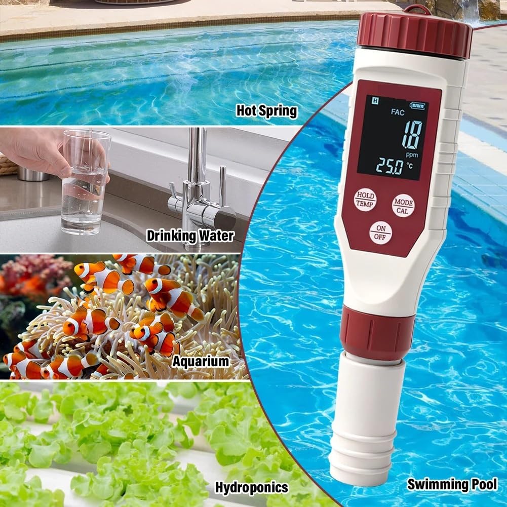 Tester dell'acqua Misuratore digitale di cloro pH ORP della qualità piscina con TDS EC Salinità Temperatura CL