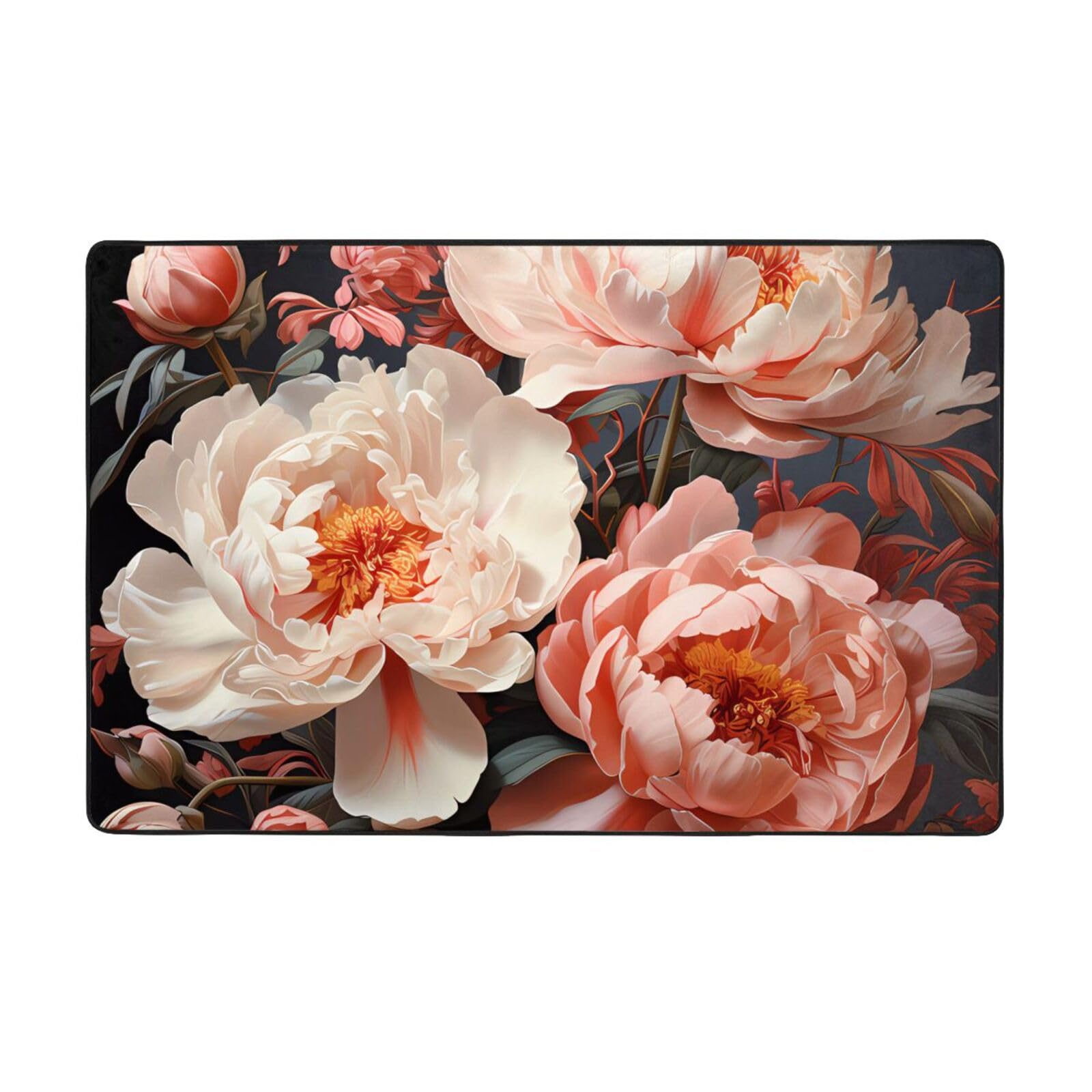 Tapis pivoines blanches pour cuisine et chambre ambiance cosy