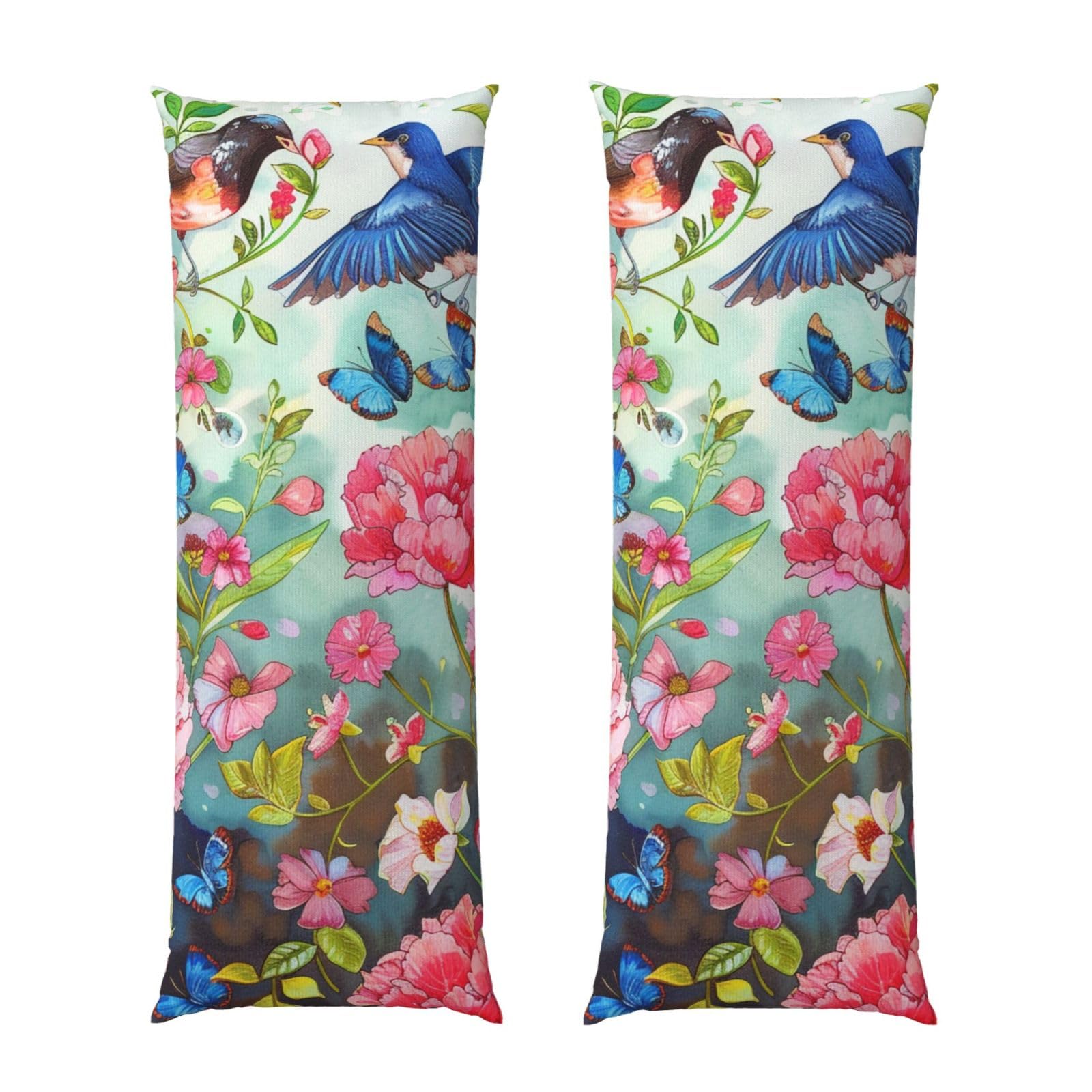 Body Pillow Cover 20x54 Inch, garden with birds and flower Print Long Lumbar Pillow Case with Zipper Long Body Pillowcase Decorative for Bed Sofa Bedroom
