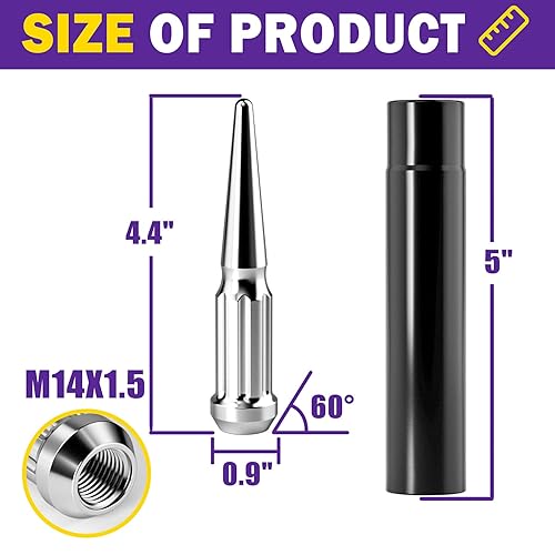Miniatura 3 de Tuercas de llanta M14x1.5 con punta de 24 piezas, tuerca cromada con llave estriada para Chevy Silverado 1500 GMC Sierra Yukon Tahoe Ford F150, 0.55