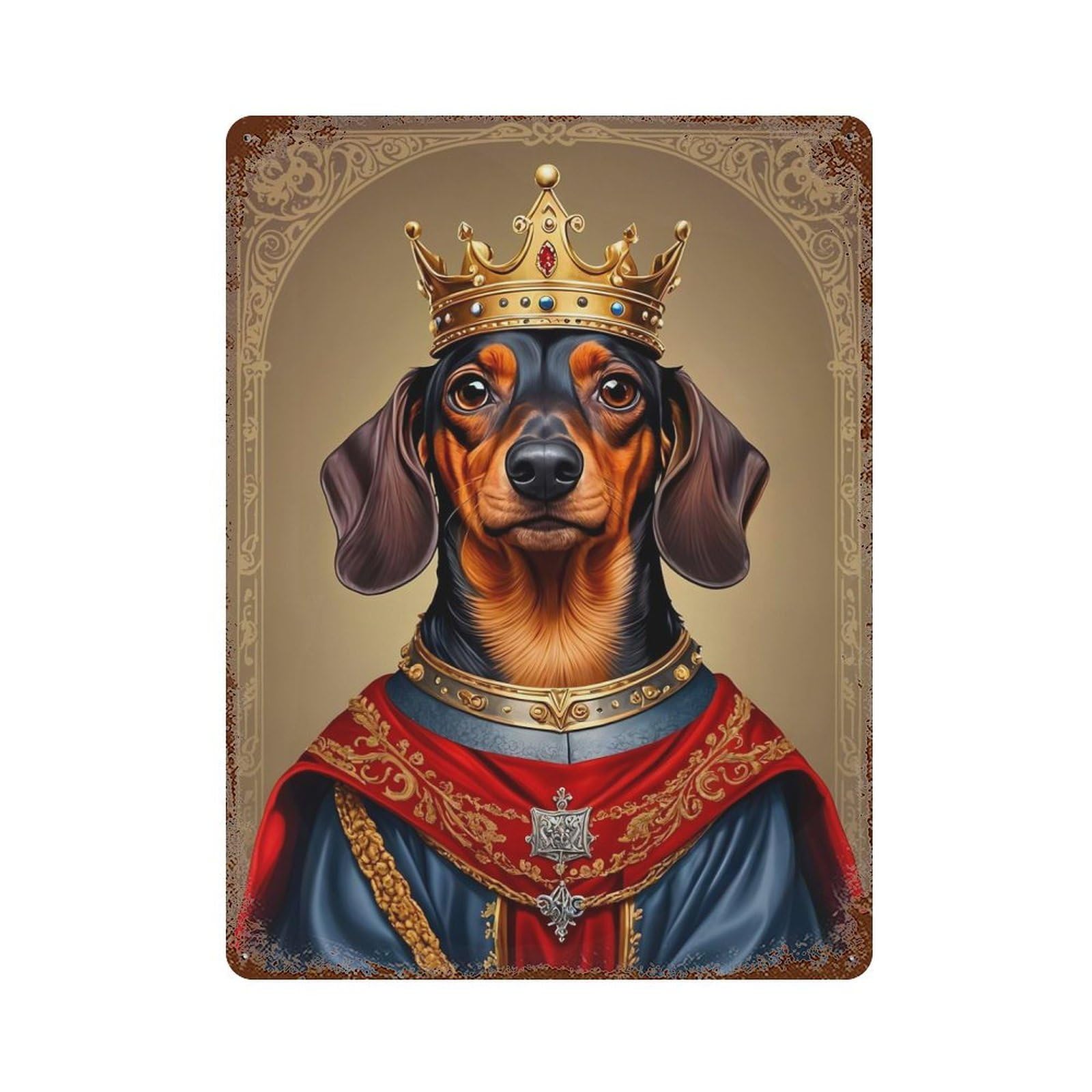 Dachshund Dog King Decorative Tin Sign 15.7"x11.8", Farmhouse Wall Decor for Living Room, Hallway And Home Decor