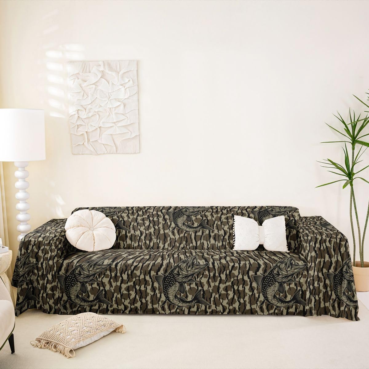 Homewish Housse de Canapé 231 x 340 cm Camouflage Poisson Chasse