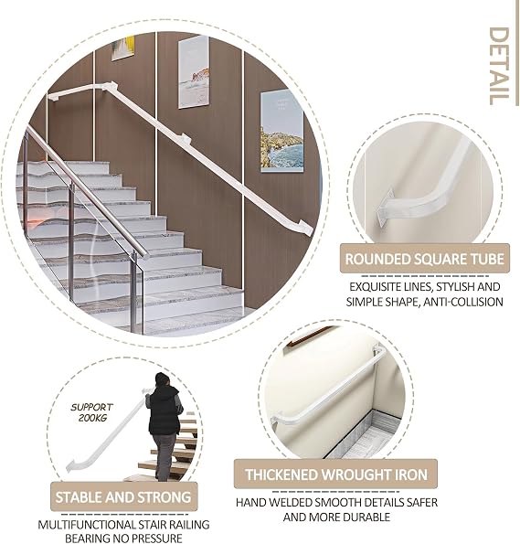 Stairs Handrail Banister Rail Kit 1m 1.5m 2m 2.5m 3m Wall Mount Staircase Railing Foot Rail Support Metal Wrought Iron Square Pipe Non-Slip Hand Rail - Lead Direct to Stairwell ( Size : 13.1 FT )