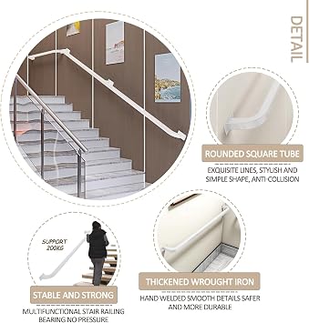 Stairs Handrail Banister Rail Kit 1m 1.5m 2m 2.5m 3m Wall Mount Staircase Railing Foot Rail Support Metal Wrought Iron Square Pipe Non-Slip Hand Rail - Lead Direct to Stairwell ( Size : 13.1 FT )