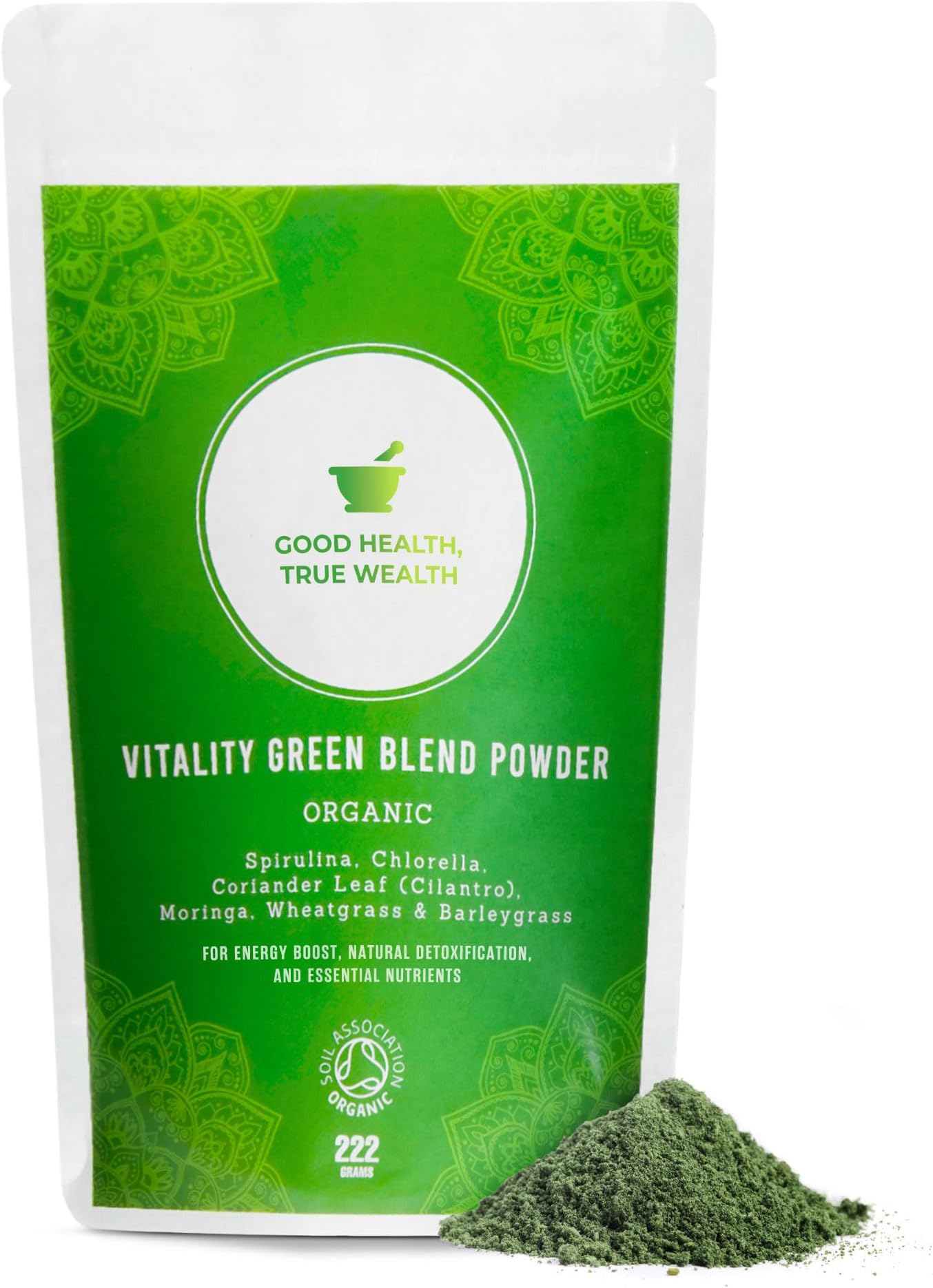 Organic Super Greens Powder | Ultimate Green Blend of 6 Super Greens & Superfood Powder | 222 Grams - 44 Servings | Removes Toxins & Boost Energy | Gluten-Free, Vegan & Soil Association CertifiedEU Organic