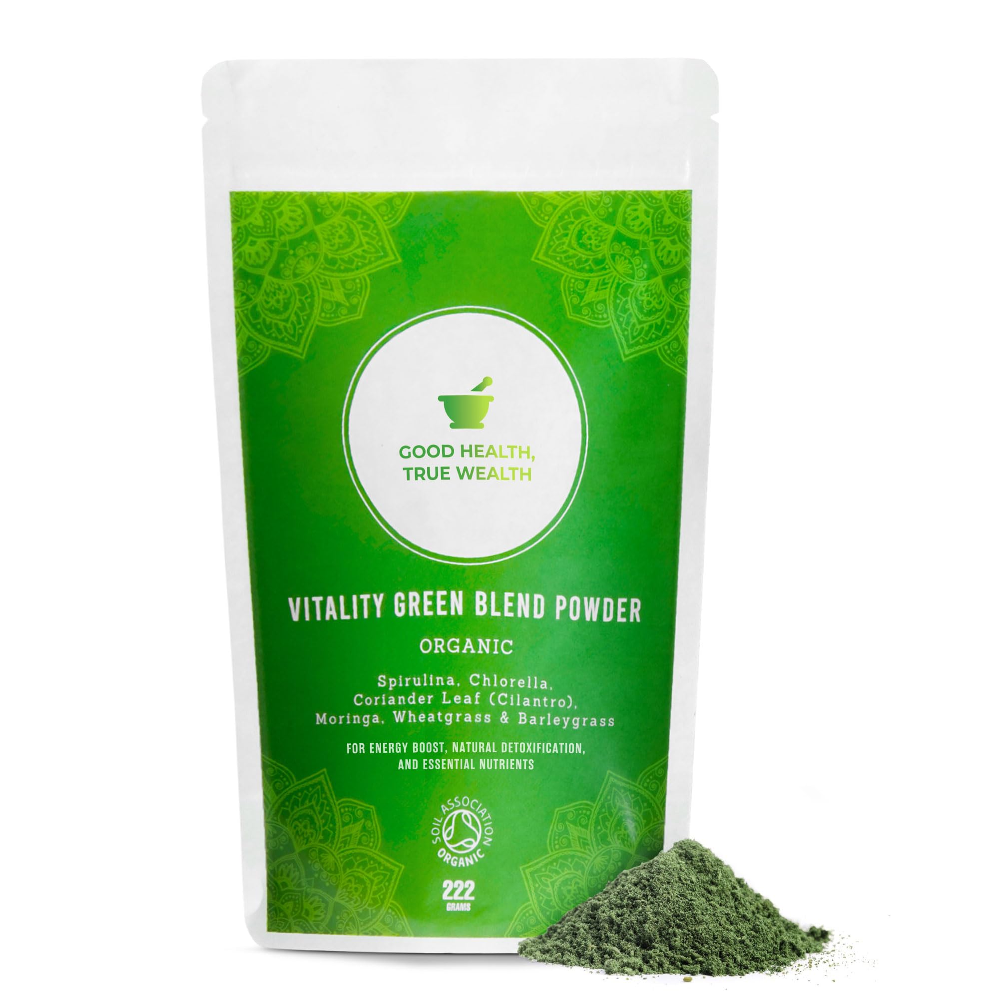 Organic Super Greens Powder | Ultimate Green Blend of 6 Super Greens & Superfood Powder | 222 Grams - 44 Servings | Removes Toxins & Boost Energy | Gluten-Free, Vegan & Soil Association CertifiedEU Organic