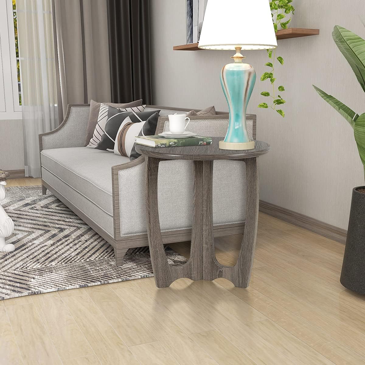 Amazon.com: FINECASA Round End Table Small Rustic Side Table with ...