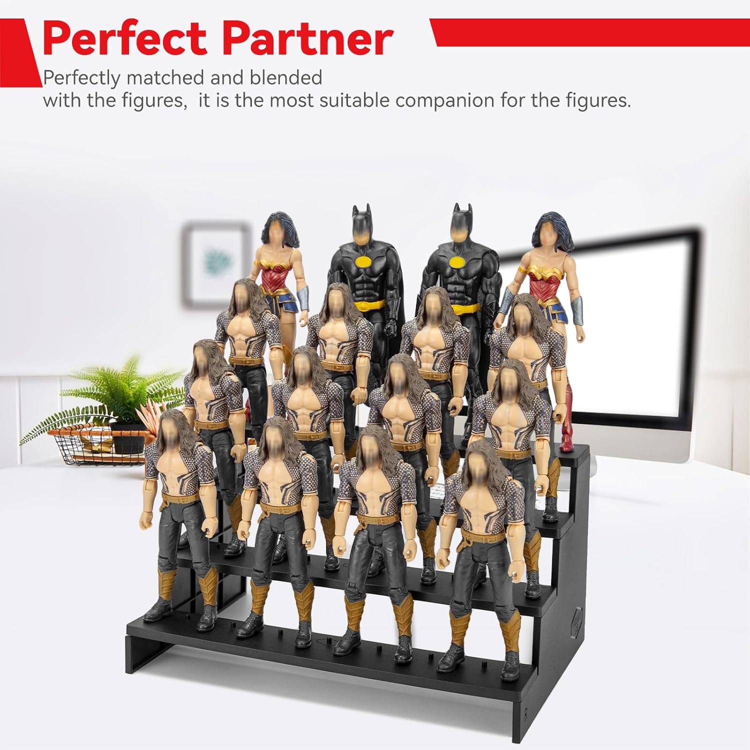 SIXPOINTS 6 inch Action Figure Display Shelf With Peg,4 Tier Toy Collectibles Organizer, Compatible with 1/12 Marvel Legends /DC/ GI Joe/ MOTU Figure Toy (6 inch-Black)