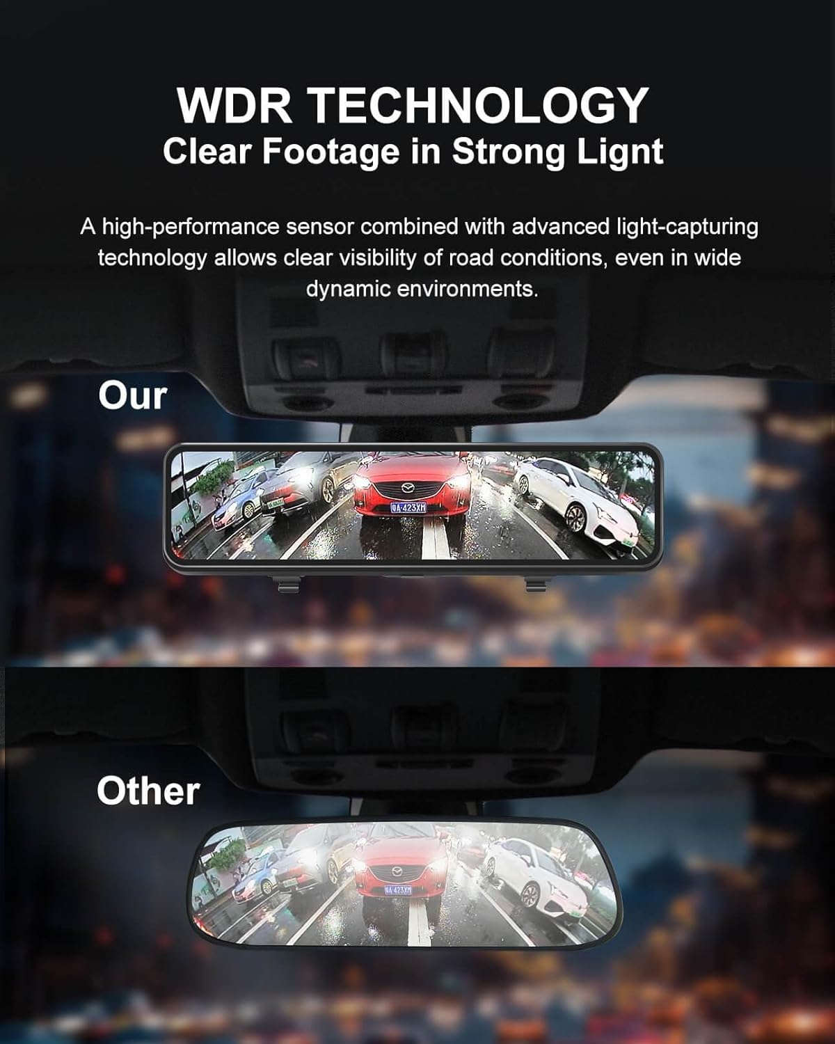 4K 3 Channel Mirror Dash Cam, 10.88" Triple Rear View Mirror Dash Camera Front Inside Rear for Car RV Truck, Night Vision, 64GB Card, WDR, G-Sensor, 24H Parking Monitor (INS102-3CH)