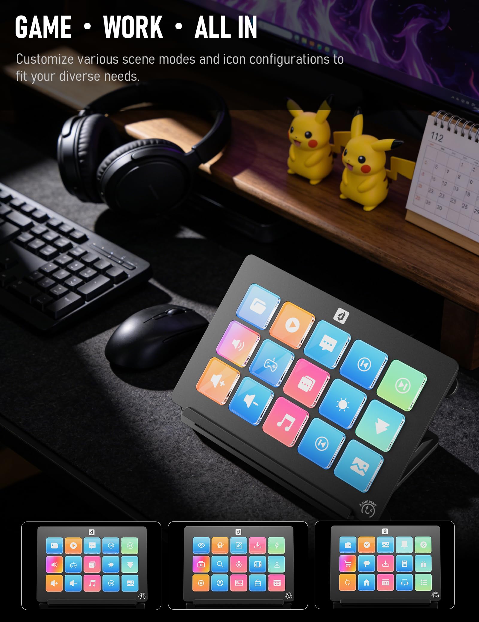 upHere Tastiera macro, Stream Control Deck Game Shortcut tastiera con 15 tasti programmabili, pad visivo preimpostato personalizzabile per OBS/Twitch/YouTube/Streamlabs, installazione ufficio