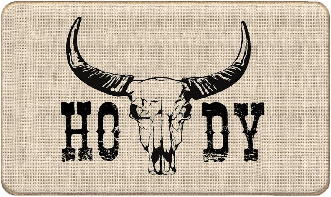 Howdy Door Mat,Bull Decor for The Home,Western Gifts,17"X30"