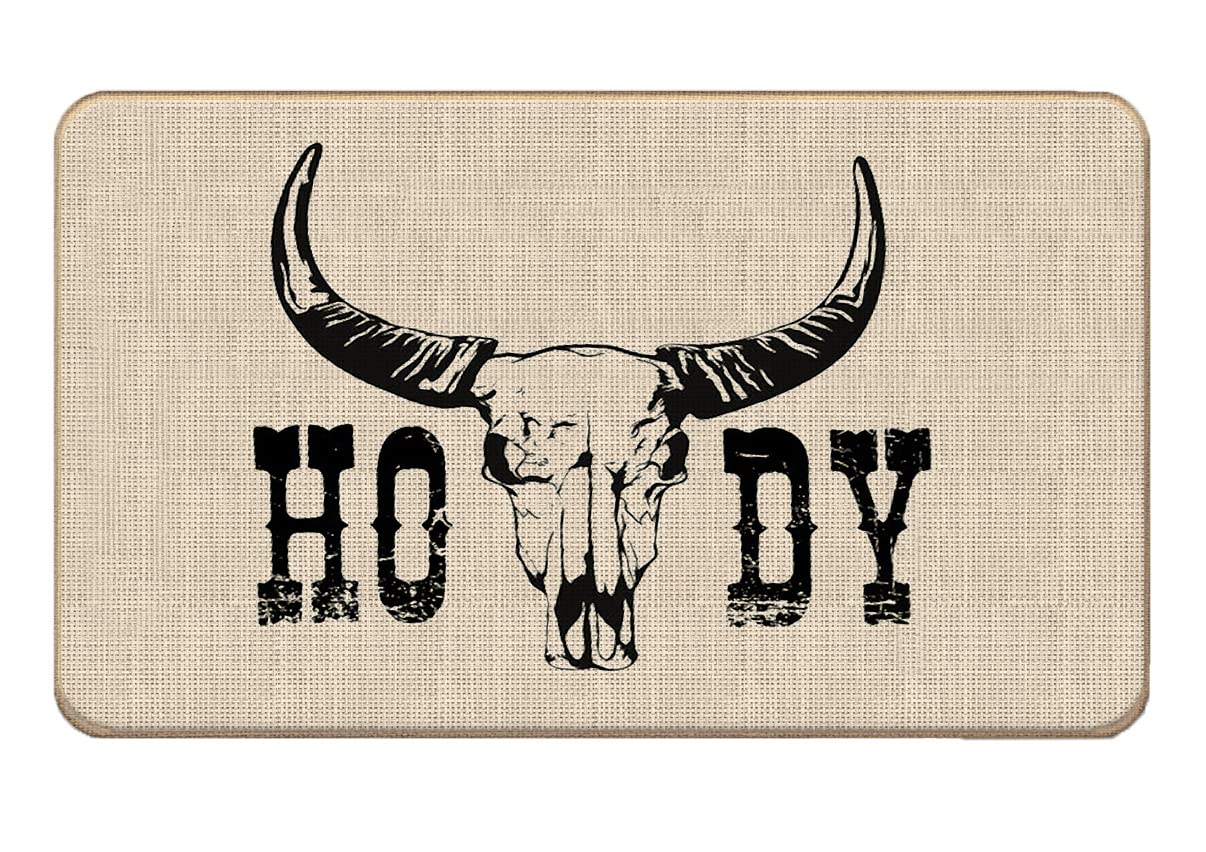 Lacosu Howdy Door Mat,Bull Decor for The Home,Western Gifts,17"X30"