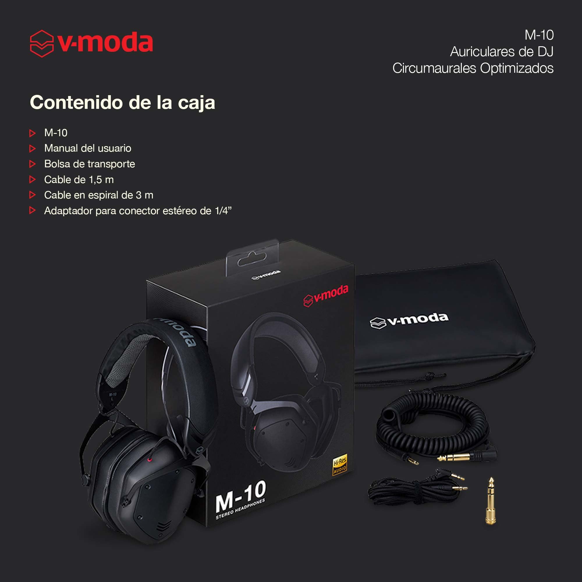 V-Moda M-10 | Auriculares de DJ circumaurales optimizados | Calibrados para DJ y música rítmica | Graves Profundos con claridad en Agudos