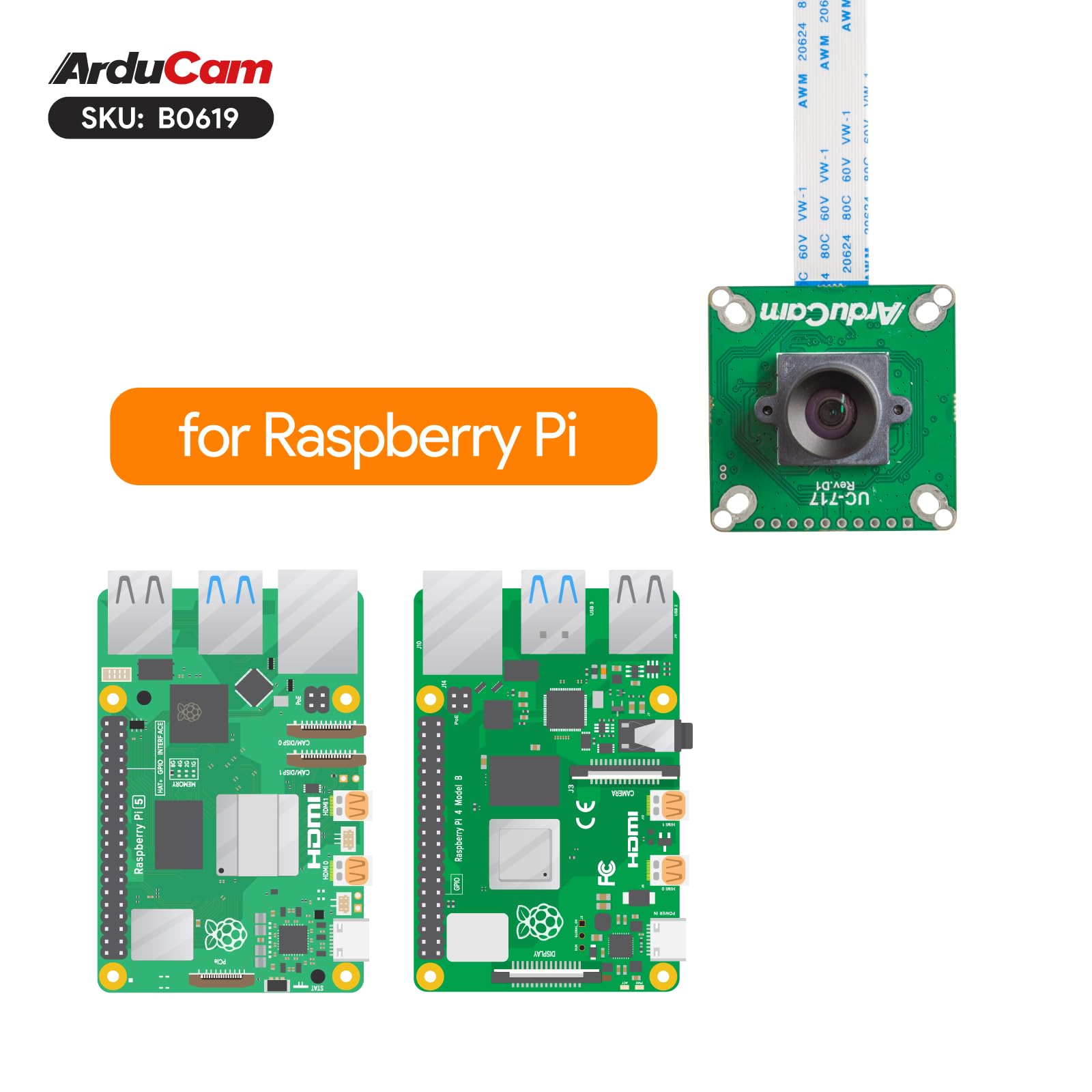 Arducam Für Raspberry Pi Global Shutter Kamera-Modul, 1,58 MP IMX296 Mono Pi Kamera mit 96°(D) M12 Objektiv, 1440 × 1080 @ 60 fps Hochgeschwindigkeitskamera für Raspberry Pi 5, 4, 3, Pi Zero 2 W
