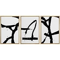 SIGNWIN Framed Canvas Print Wall Art Trio of Dark Paint Strokes Abstract Shapes Illustrations Modern Art Industrial Dramatic Black and White for Living Room, Bedroom, Office - 16