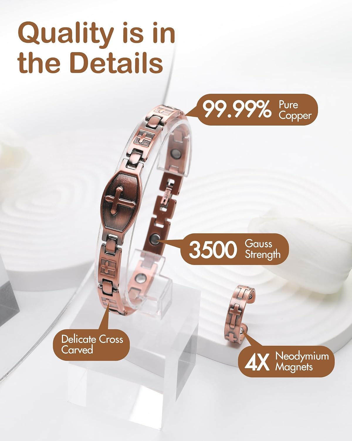 Feraco Copper Bracelets for Women, 99.99% Pure Copper Magnetic Bracelets image 2