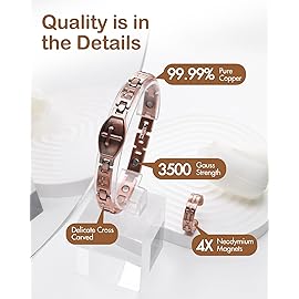 Feraco Pure Copper Bracelets & Rings for Women, Ultra Strength Magnetic Bracelet with 3500 Gauss Magnets, Adjustable with Sizing Tool, Cross Jewelry